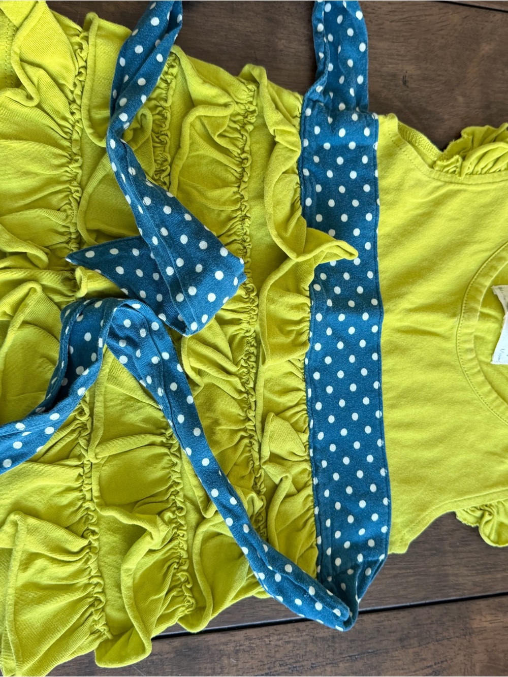Matilda Jane Lime Green Ruffle Dress with Blue Polka Dot Belt